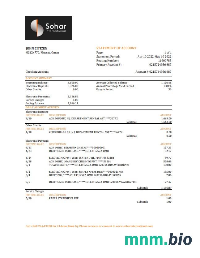 Oman Bank Nizwa szablon w formacie excel pdf